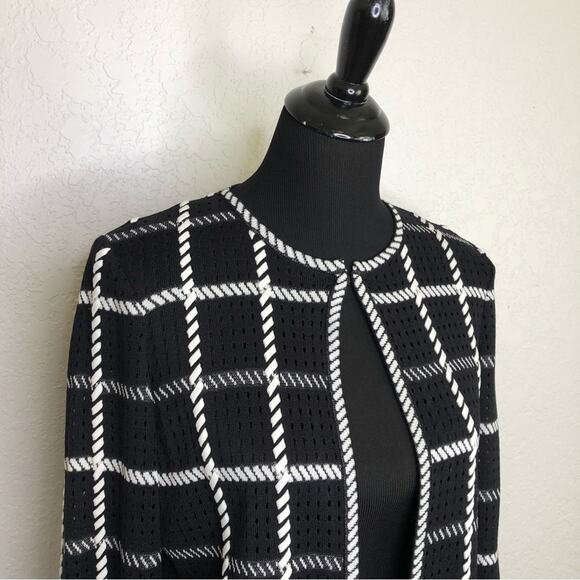 Misook black and white plaid knit open front jacket size Extra Small XS - Picture 2 of 14